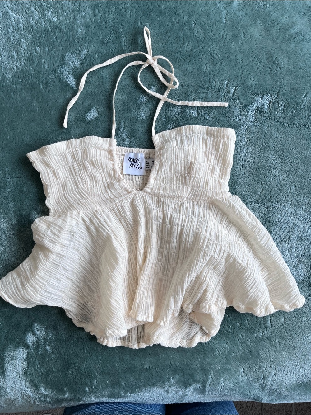Princess Polly Cream Crinkle Halter Camisole